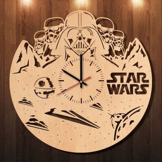 Laser cut wooden star war clock vector file free