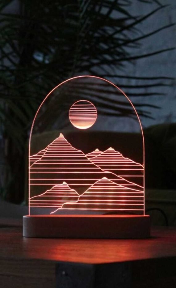 Laser engraved Acrylic 3D lamp mountain illusion lamp vector file free