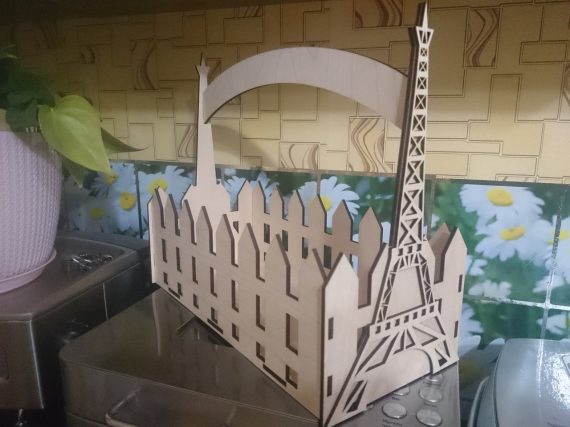 Layout for laser cutting Eiffel Tower flower box DXF File