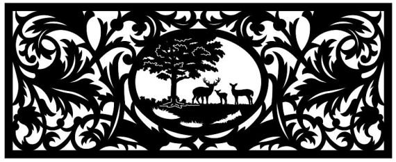 Layout of decorative PANO WITH DEER DXF and CDR format