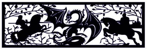 Layout of decorative dragon and knights DXF and CDR format