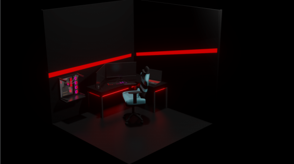 Low Poly Gaming Room Scene 3D Model