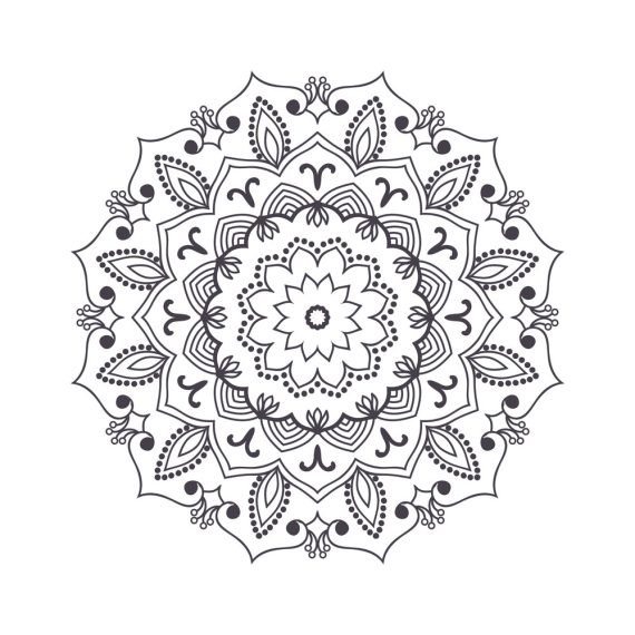 Hand drawn flower mandala for coloring book. Black and white ethnic henna pattern. Indian, asian, arabic, islamic, ottoman, moroccan motif. Vector illustration.