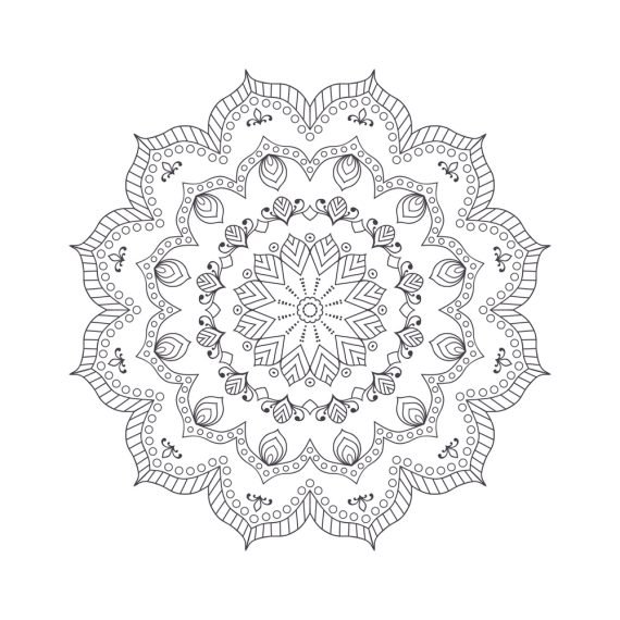 Hand drawn flower mandala for coloring book. Black and white ethnic henna pattern. Indian, asian, arabic, islamic, ottoman, moroccan motif. Vector illustration.