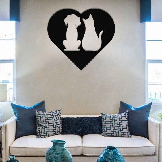 Metal Wall Art - Dog, Cat and Love Interior Decoration