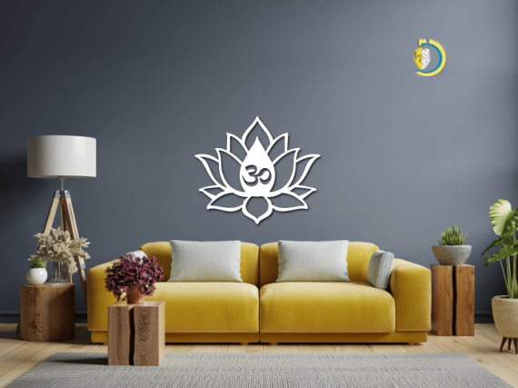 Om Ohm Lotus Flower wall decor from wood, Wooden Wall Art