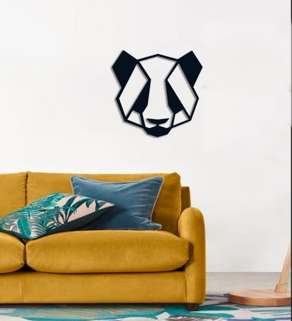 Panda Head Metal Wall Art, Geometric Black Panda Wall Decor