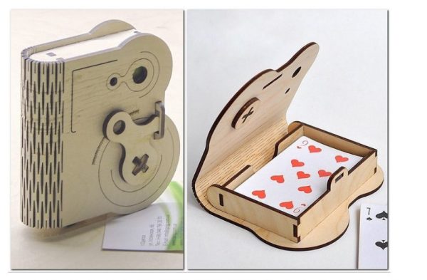 Playing Cards Wooden Box With Rotary Latch Free CDR Vectors Art