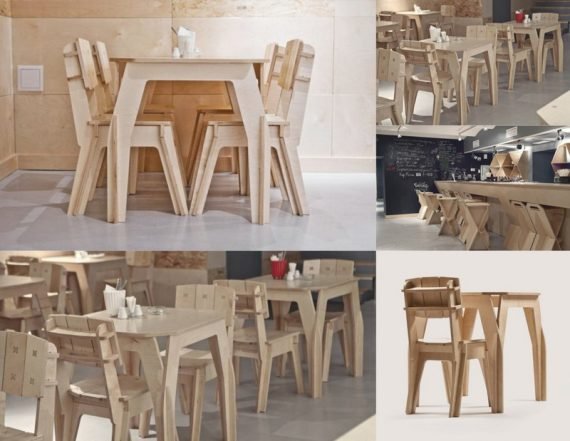 Plywood Cafe Furniture Set Chair Table DXF File