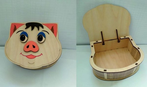 Plywood Pig Box With Lid Laser Cutter Project CDR File
