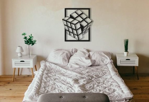 Rubik's Cube Wood Wall Art, Geometric 3D Illusional Wall Decor