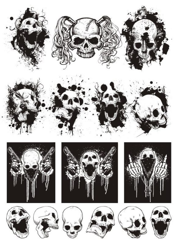 Skull T-shirt designs logos vector set CDR File
