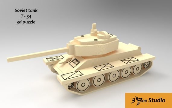 Soviet Tank T-34 3d Puzzle Drawing