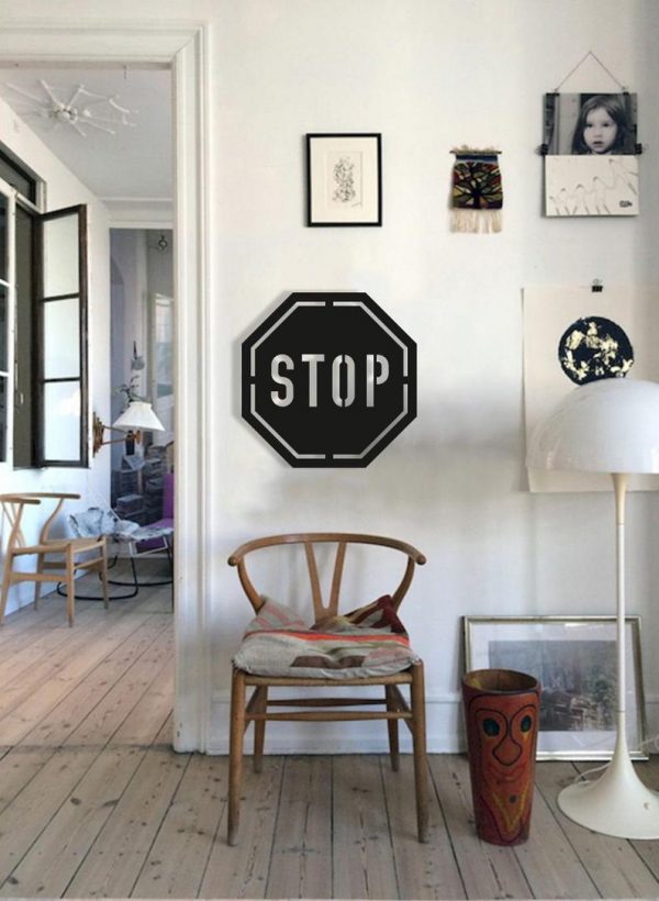 Stop Sign Wood Wall Art, Geometric Traffic Sign Wall Decor