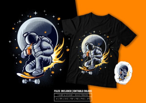 T-shirt Design - Astro Coffee Addict Print Vector