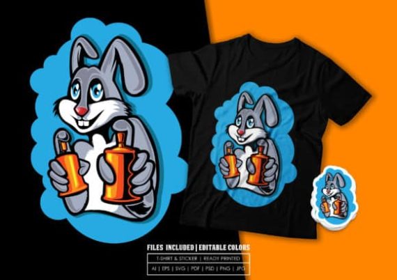 T-shirt Design - Bunny Sprays Print Vector