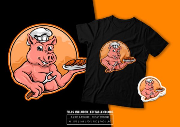 T-shirt Design - Cute Pig Chef