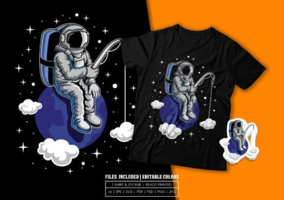 T-shirt Design - Fishernaut in the Sky Print Vector