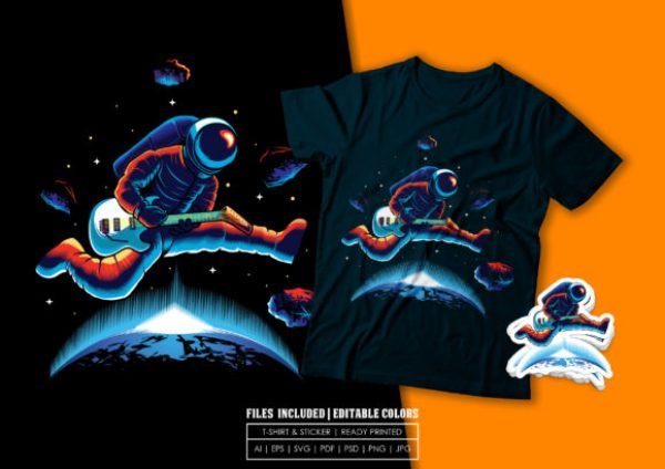 T-shirt Design - Playing Guitar in Space