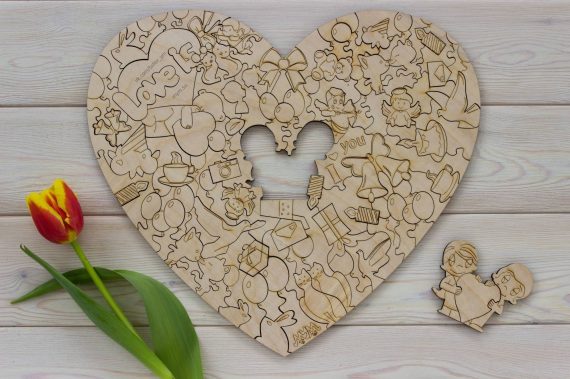 Valentines Day Jigsaw Puzzle Laser Cut Engraving CDR File