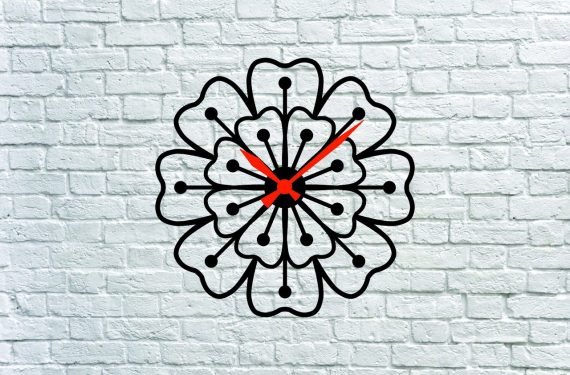 WALL HANGING FLOWER CLOCK CNC LASER CUTTING CDR DXF FILE FREE