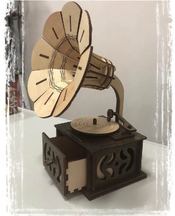 WOODEN GRAMOPHONE CNC LASER CUTTING CDR DXF FILE FREE