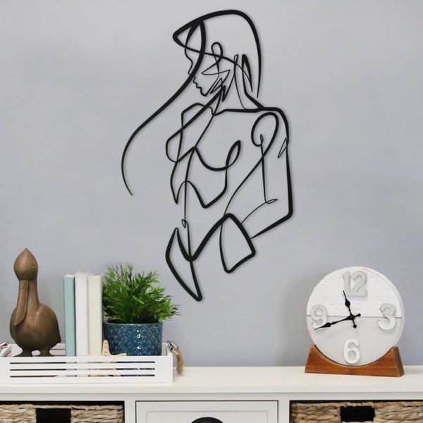 Warrior woman line art, Woman Line Art Metal Wall Art