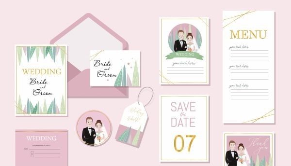 Wedding templates bride groom decor colorful romance vector