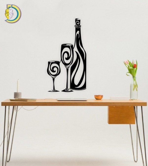 Wine Glass and Bottle Wall Decor CDR Free Vector