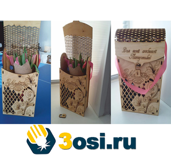 Wine box with bouquet, download CDR layout