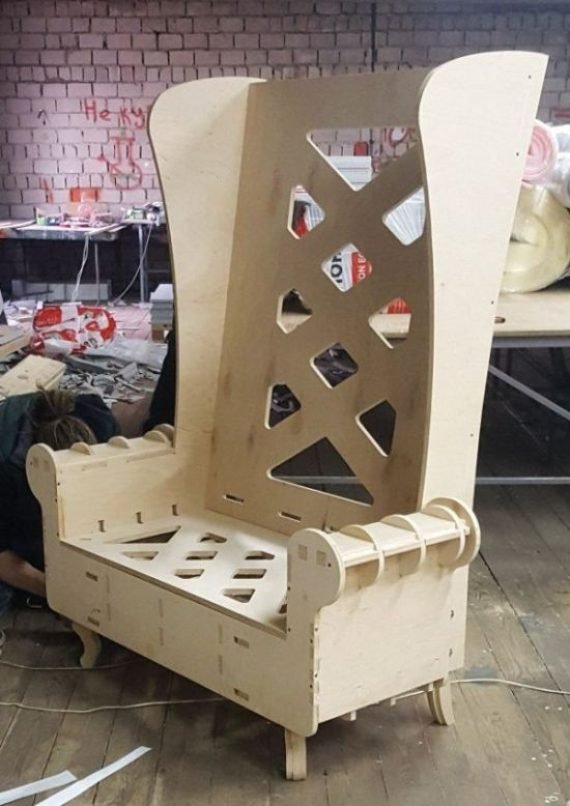 Wood Throne Chair High Back Sofa Chair Laser Cut Template Free CDR Vectors Art