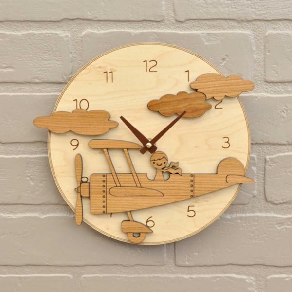 Wooden Airplane Clock Kids Room Wall Clock Decor Free CDR Vectors Art