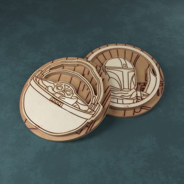 Wooden Badges on the theme of Mandalorian Free CDR Vector