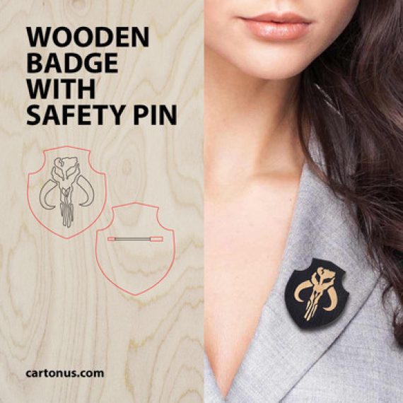 Wooden badge with safety pin Layout