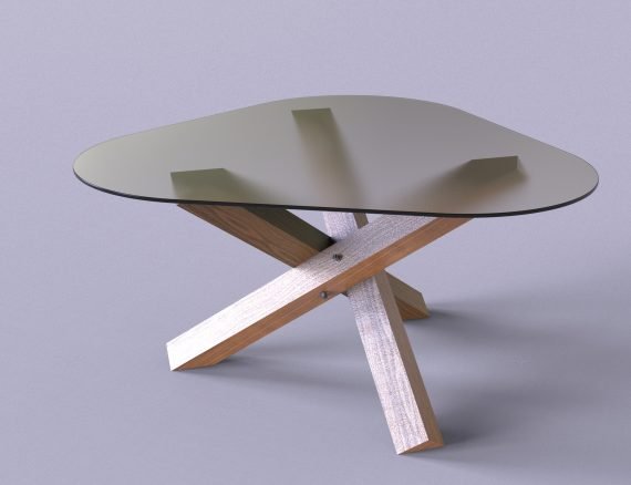 Wooden table with glass Drawing