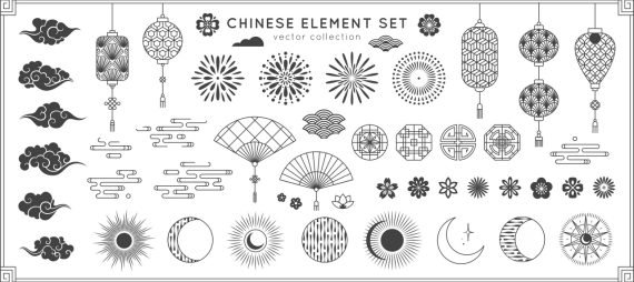 chinese elements set Vector File free