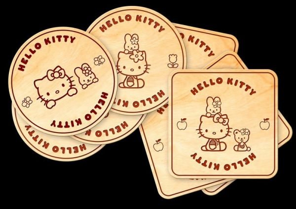 coasters for glasses based on the cartoon Hello Kitty for laser cutting