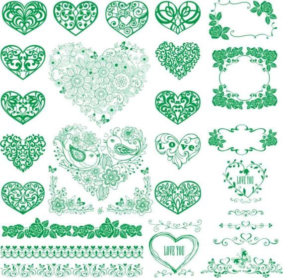 heart floral set vector file free